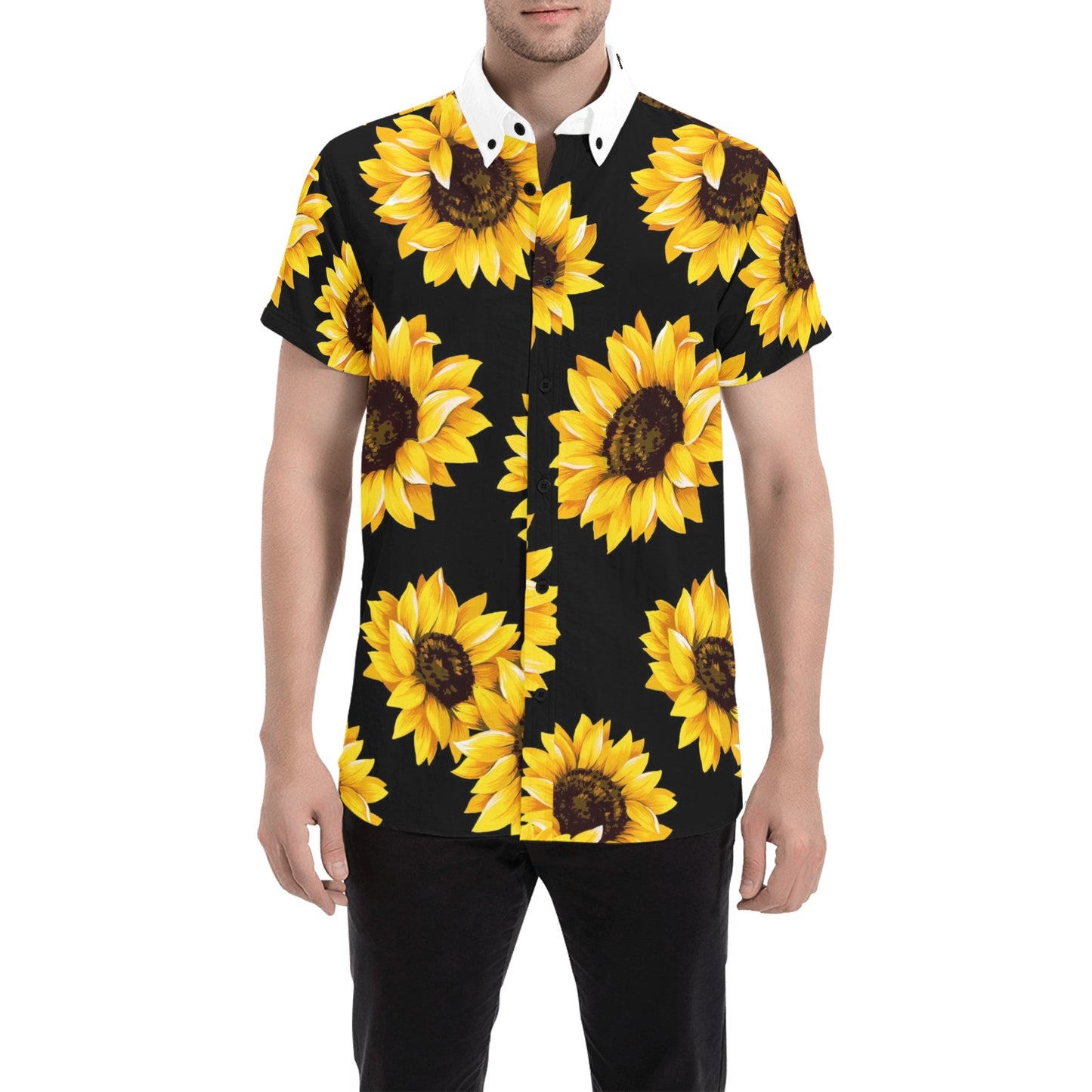 William Michaels Kansas Sunflower Mens Short Sleeve Button Down