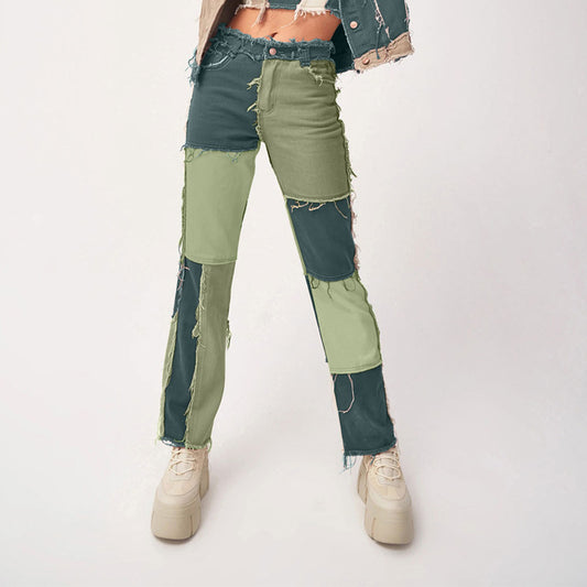 William Michaels Patched High Waisted Women's Denim Pants