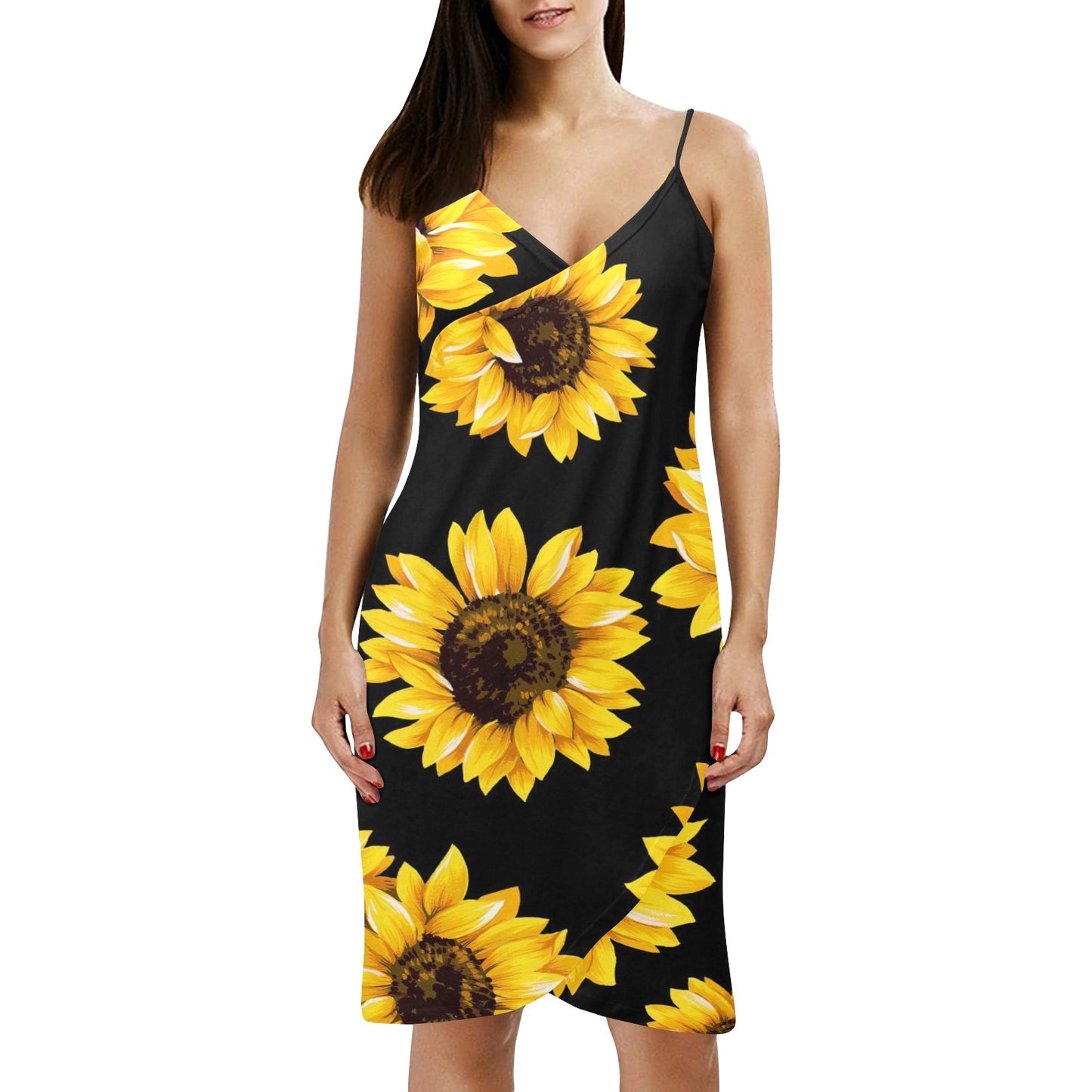 William Michael's Kansas Sunflower Wrap Around Spaghetti Strap Dress